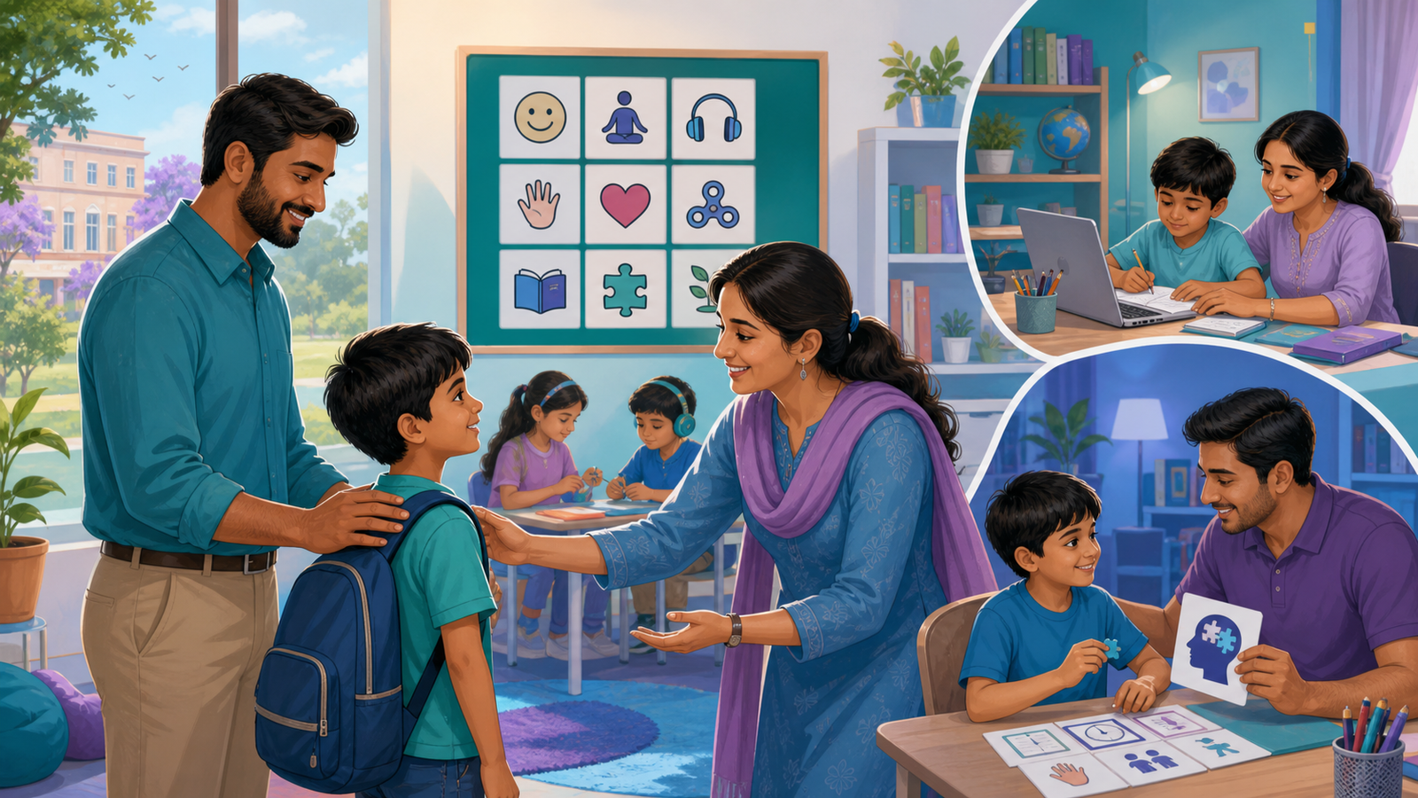 Family exploring inclusive school and home learning options